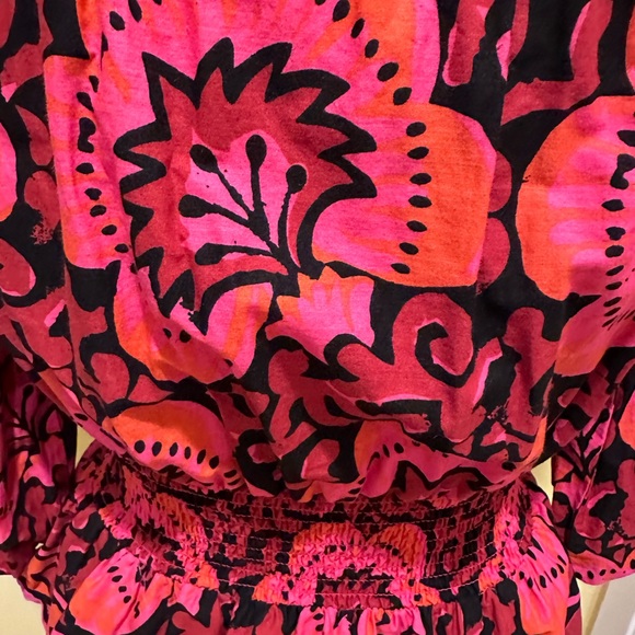 HOUSE OF HARLOW 1960 SMOCKED FLORAL PRINTED BLOUSE TOP - Picture 4 of 7